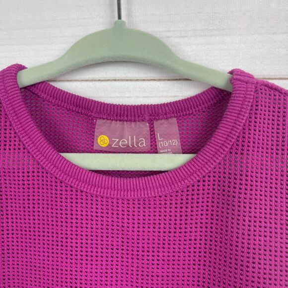 Zella Girls Mesh Knit Short Sleeve Top Size L 10/12 - Picture 3 of 4